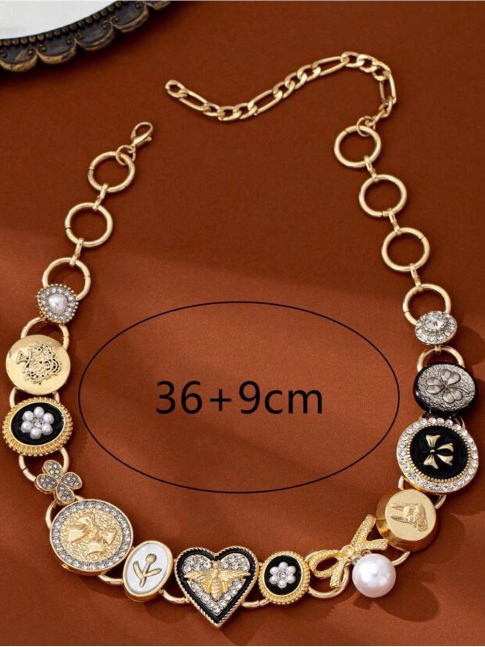 Gold-Tone Bee & Pearl Charm Statement Necklace - Picture 5 of 5